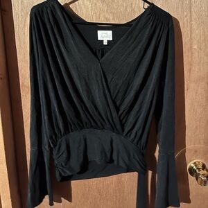 Deletta Black Wrap Blouse Long Sleeve